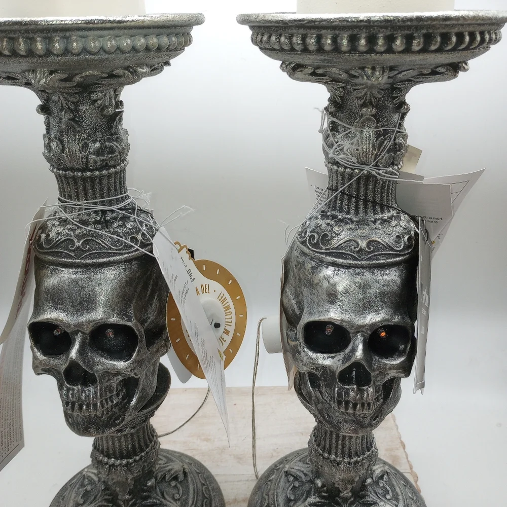 Set Of 2 Large Martha Stewart Skull Led Pillar Candles